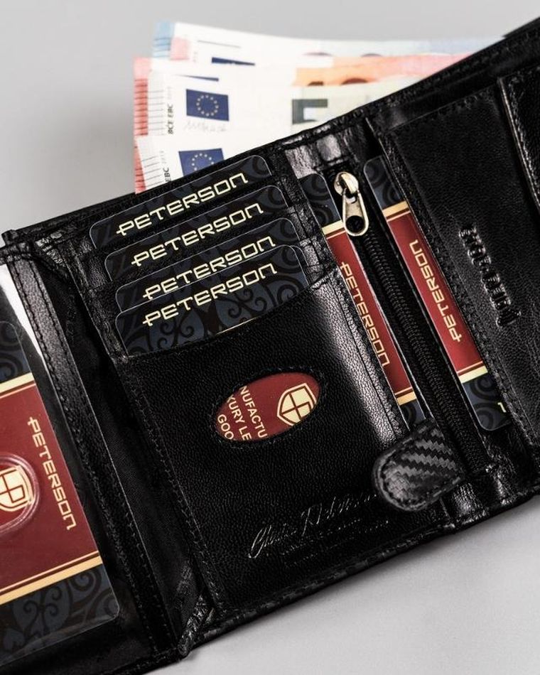 Portfel, czarny, skórzany, RFID, Peterson