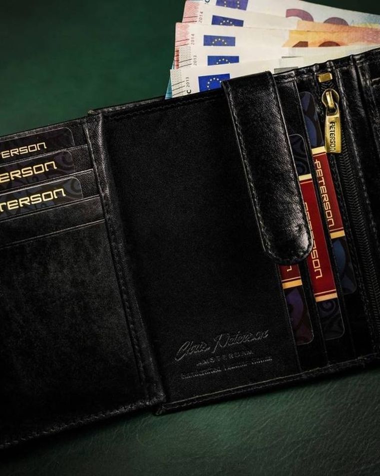 Portfel, czarny, skórzany, RFID, Peterson