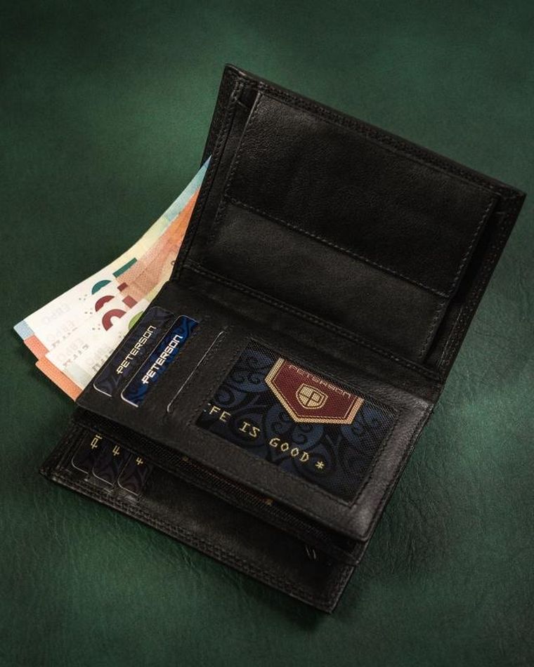 Portfel, czarny, skórzany, RFID, Peterson