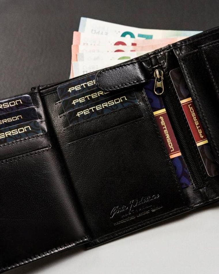 Portfel, czarny, skórzany, RFID, Peterson