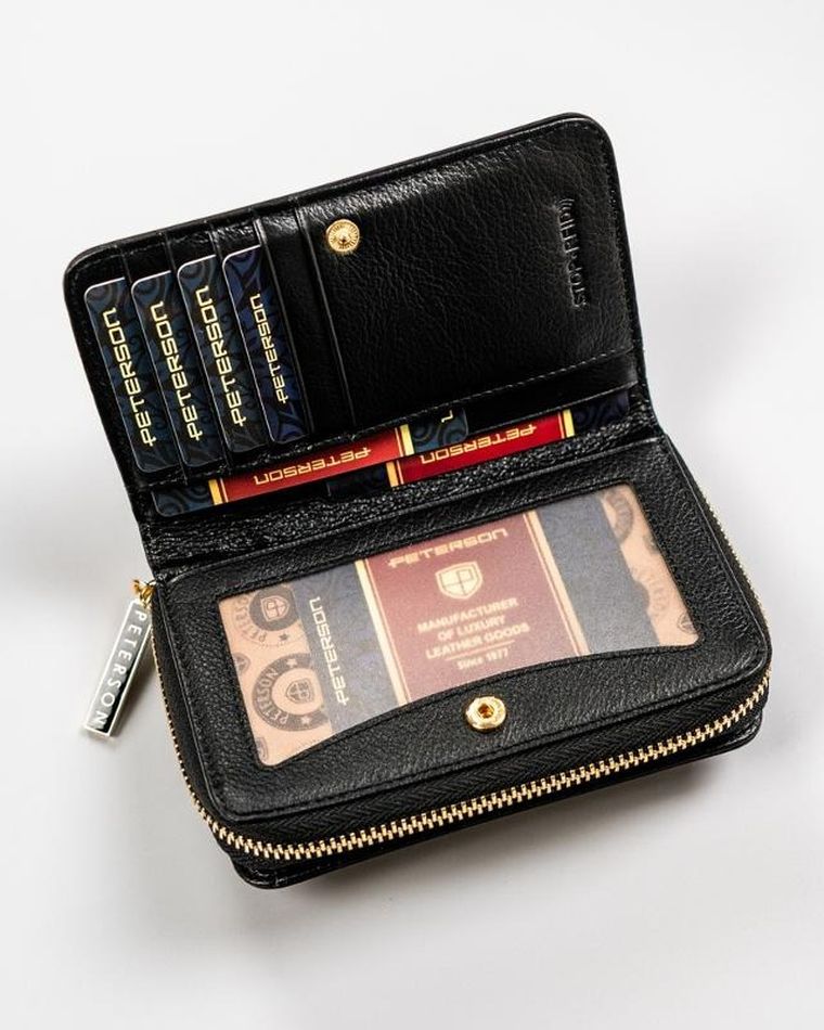 Portfel, czarny, skórzany, RFID, Peterson