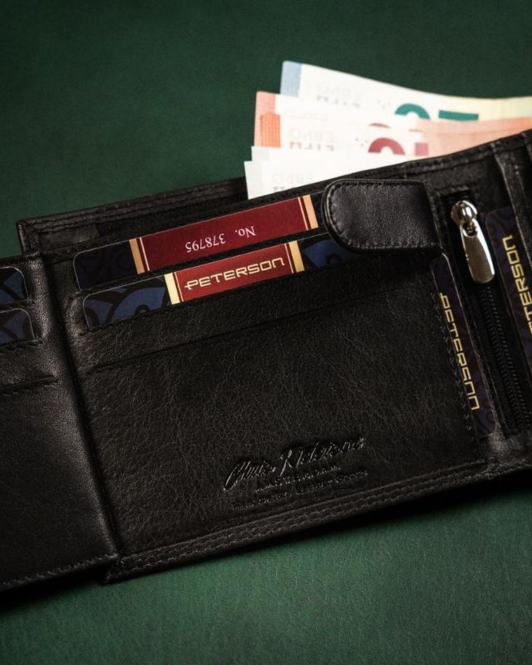 Portfel, czarny, skórzany, RFID Protect, Peterson