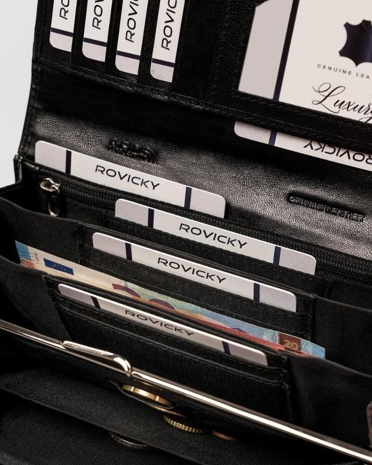 Portfel, czarny, skórzany, RFID, Rovicky