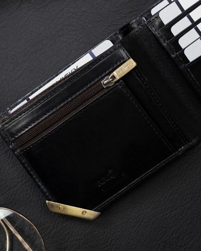 Portfel, czarny, skórzany, RFID, Rovicky