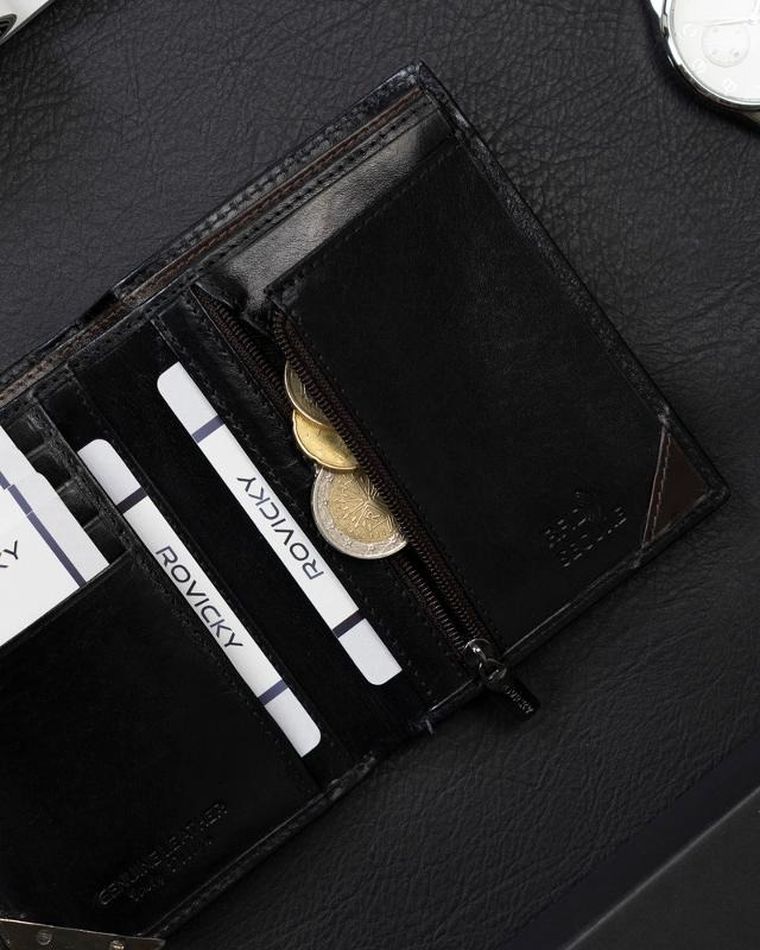 Portfel, czarny, skórzany, RFID, Rovicky