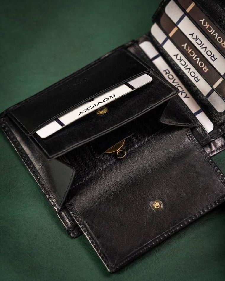 Portfel, czarny, skórzany, RFID, Rovicky