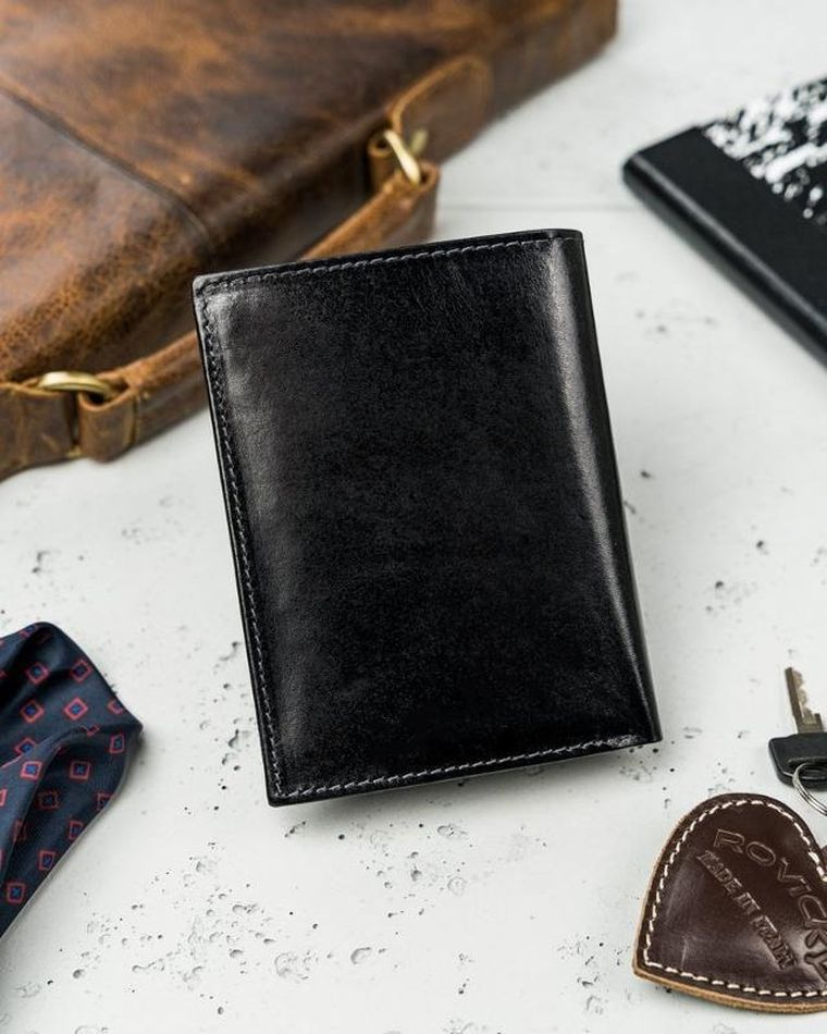 Portfel, czarny, skórzany, RFID, Rovicky