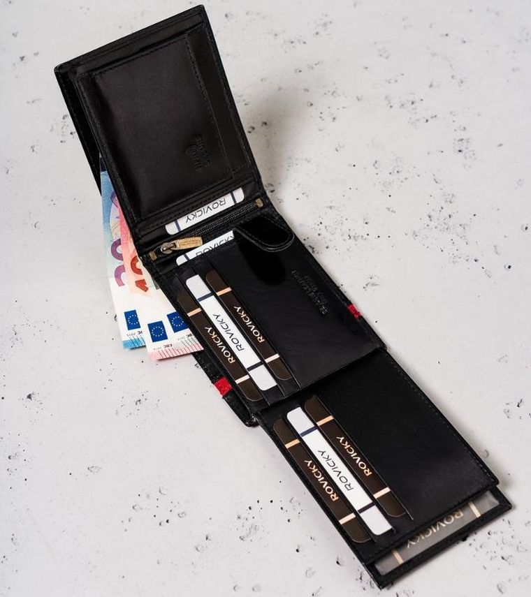 Portfel, czarny, skórzany, RFID, Rovicky