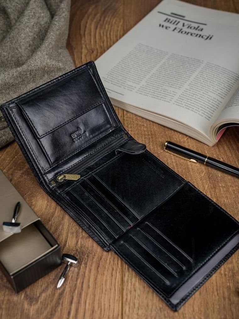 Portfel, czarny, skórzany, RFID, Rovicky