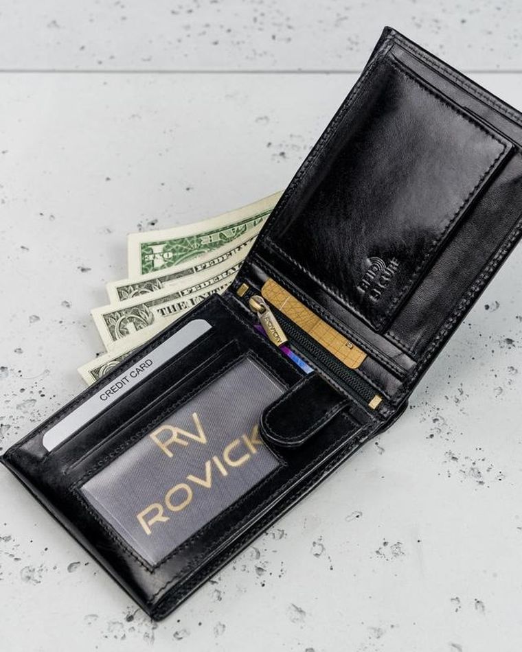 Portfel, czarny, skórzany, RFID, Rovicky