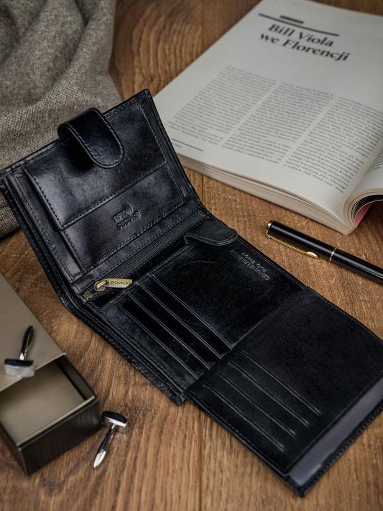 Portfel, czarny, skórzany, RFID, Rovicky