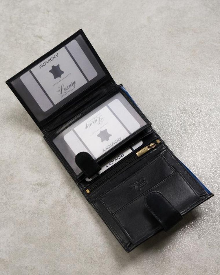 Portfel, czarny, skórzany, RFID, Rovicky