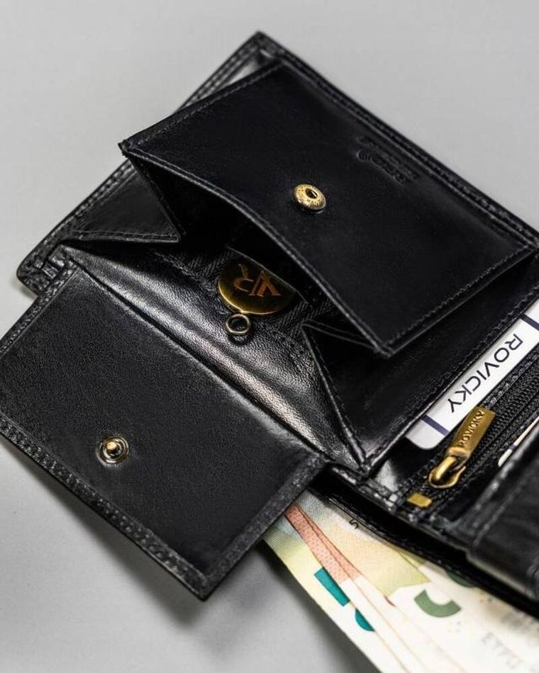 Portfel, czarny, skórzany, RFID, Rovicky