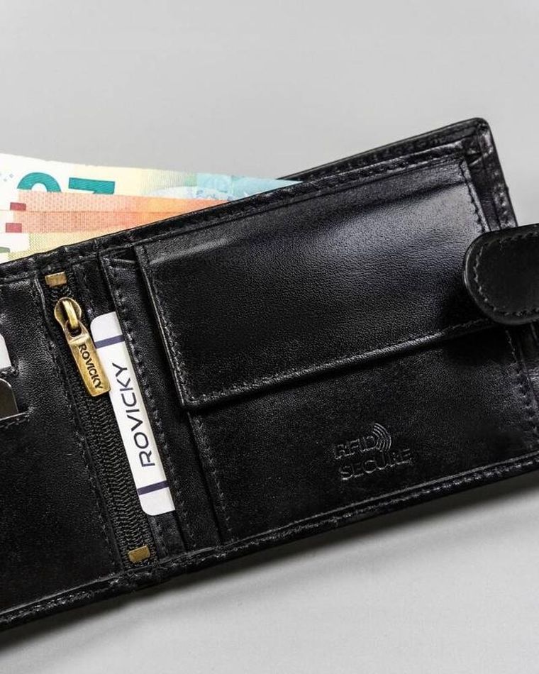 Portfel, czarny, skórzany, RFID, Rovicky