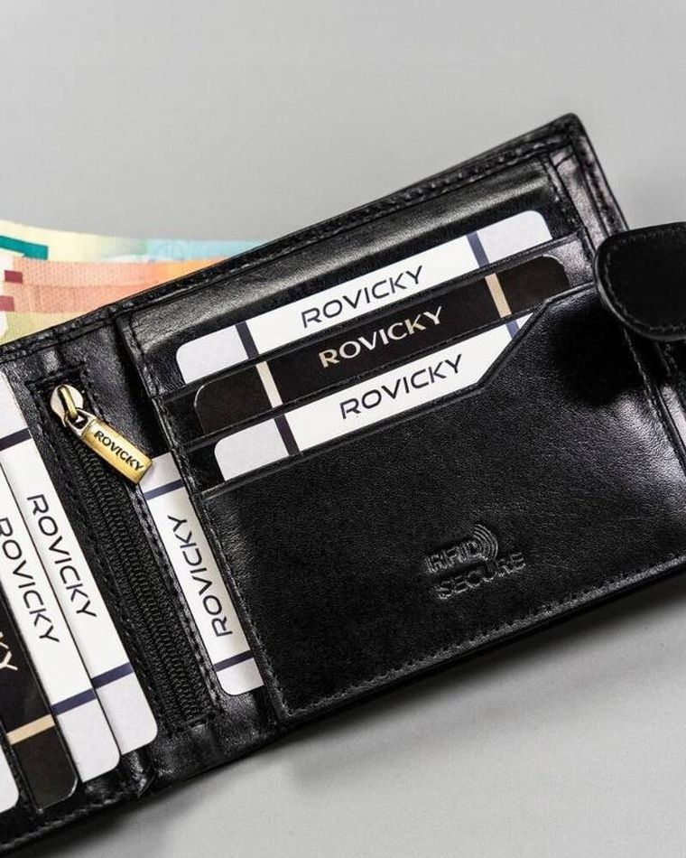 Portfel, czarny, skórzany, RFID, Rovicky