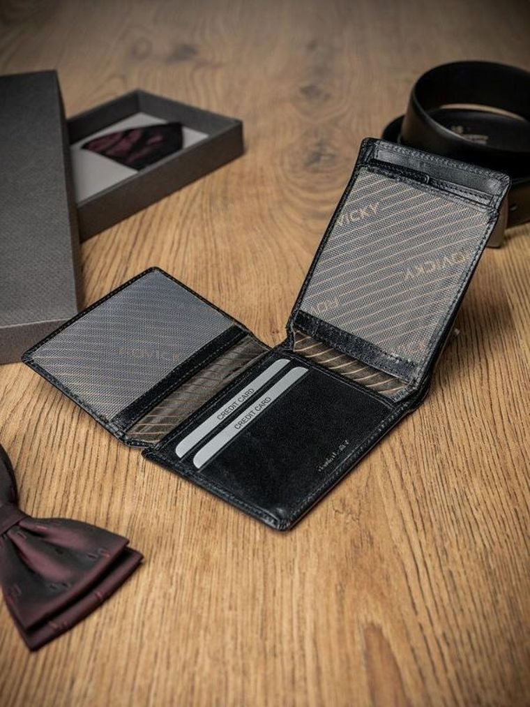 Portfel, czarny, skórzany, RFID, Rovicky