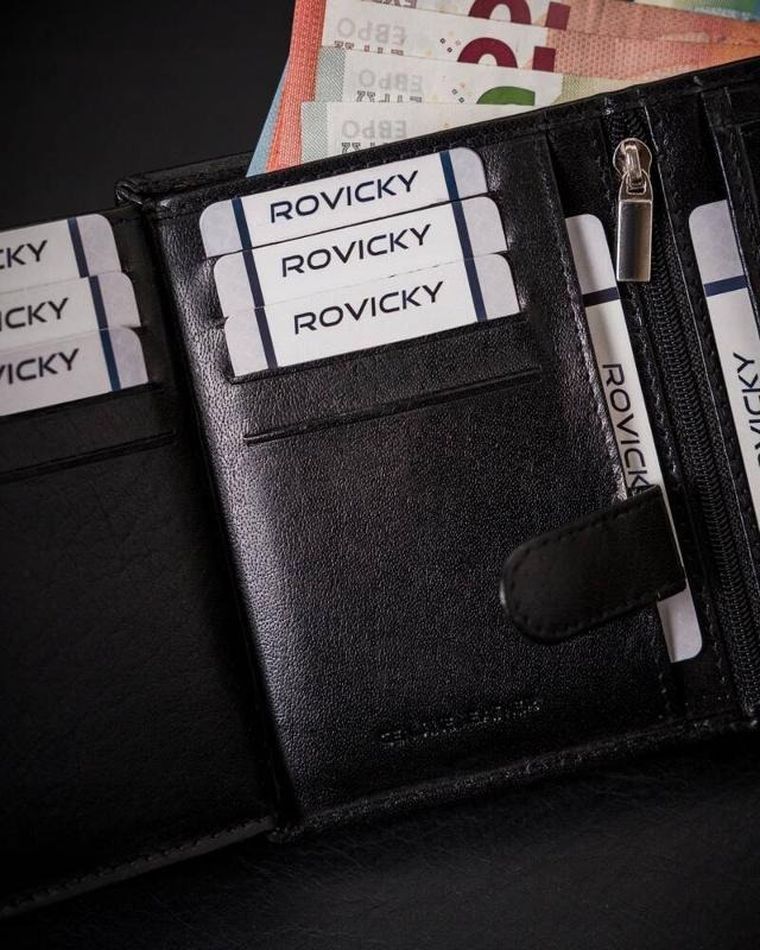Portfel, czarny, skórzany, RFID, Rovicky