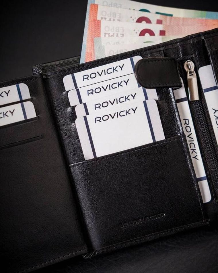 Portfel, czarny, skórzany, RFID, Rovicky
