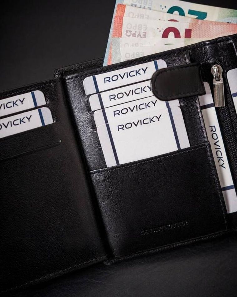 Portfel, czarny, skórzany, RFID, Rovicky