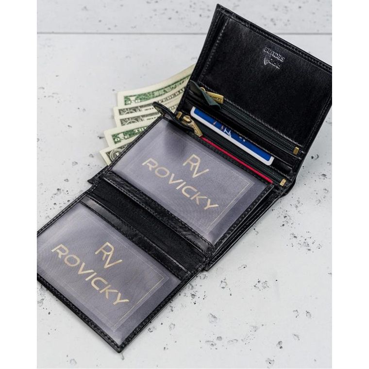 Portfel, czarny, skórzany, RFID, Rovicky