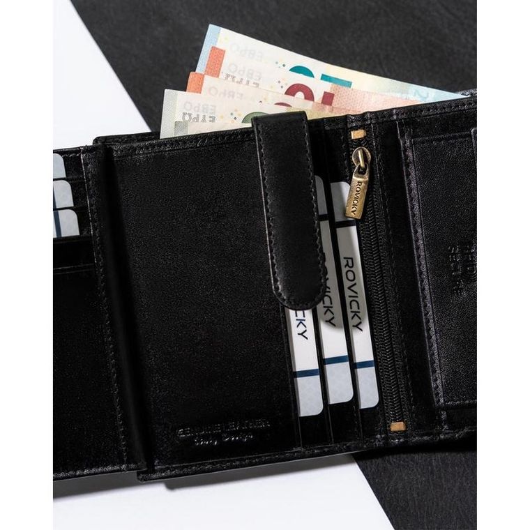 Portfel, czarny, skórzany, RFID, Rovicky