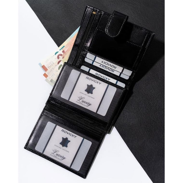 Portfel, czarny, skórzany, RFID, Rovicky