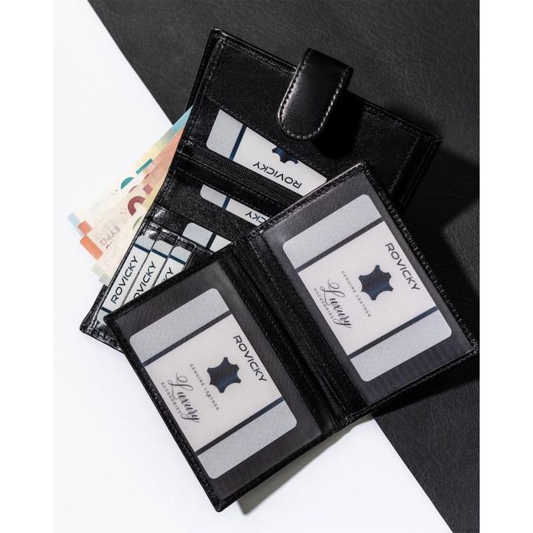 Portfel, czarny, skórzany, RFID, Rovicky