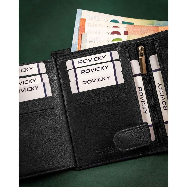 Portfel, czarny, skórzany, RFID, Rovicky