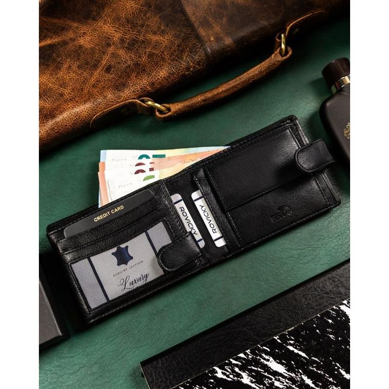 Portfel, czarny, skórzany, RFID, Rovicky