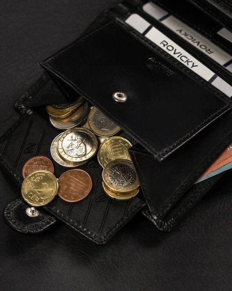 Portfel, czarny, skórzany, Rovicky