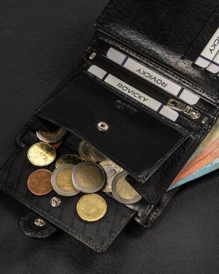 Portfel, czarny, skórzany, Rovicky