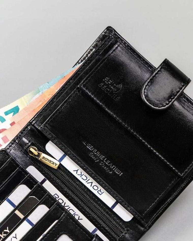 Portfel, czarny, skórzany, Rovicky