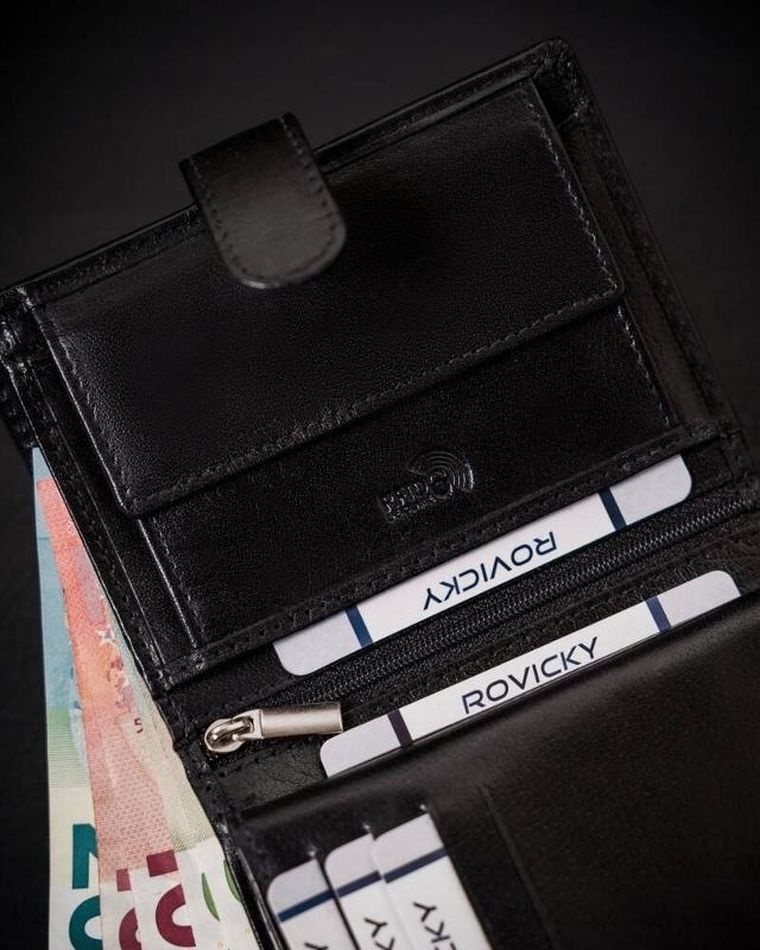 Portfel, czarny, skórzany, Rovicky