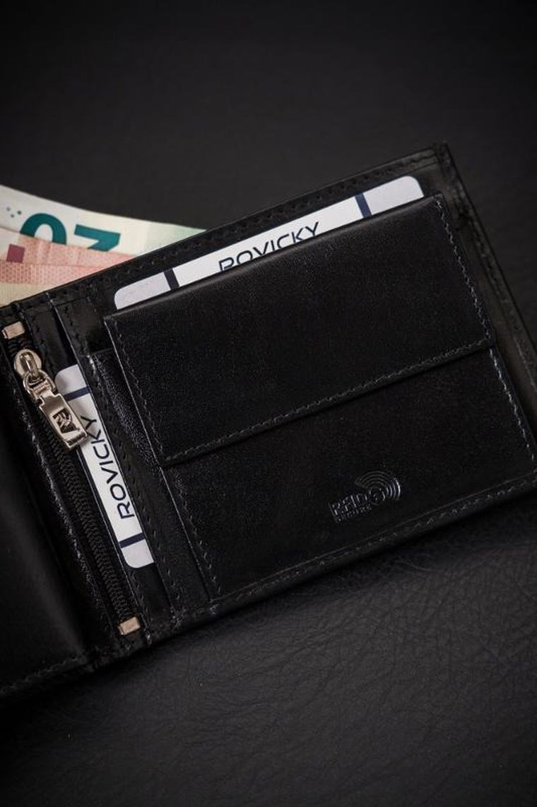 Portfel, czarny, skórzany, Rovicky