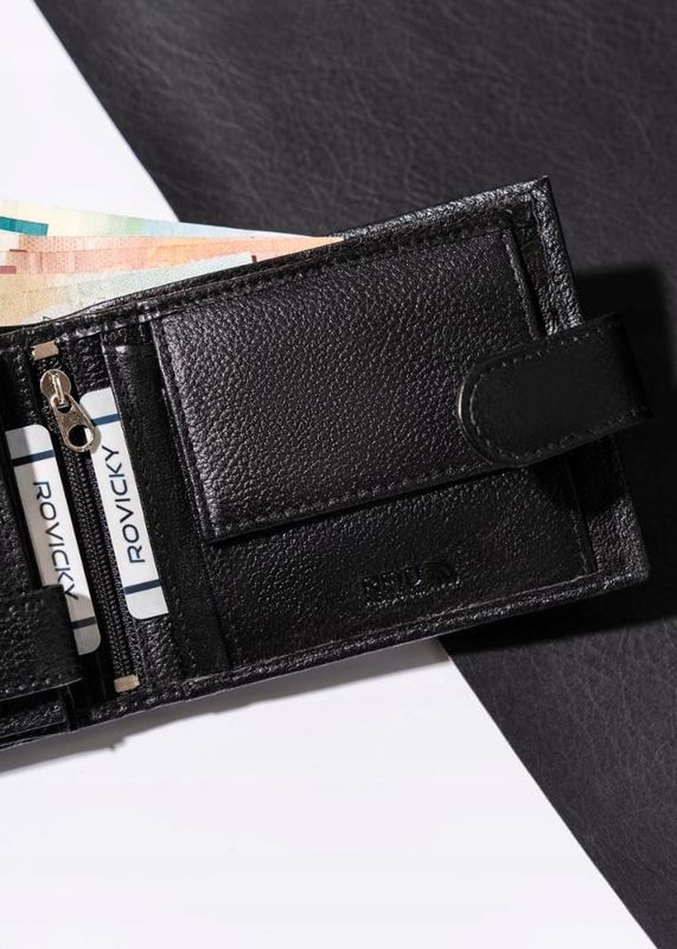 Portfel, czarny, skórzany, Rovicky