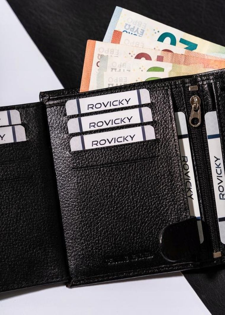 Portfel, czarny, skórzany, Rovicky