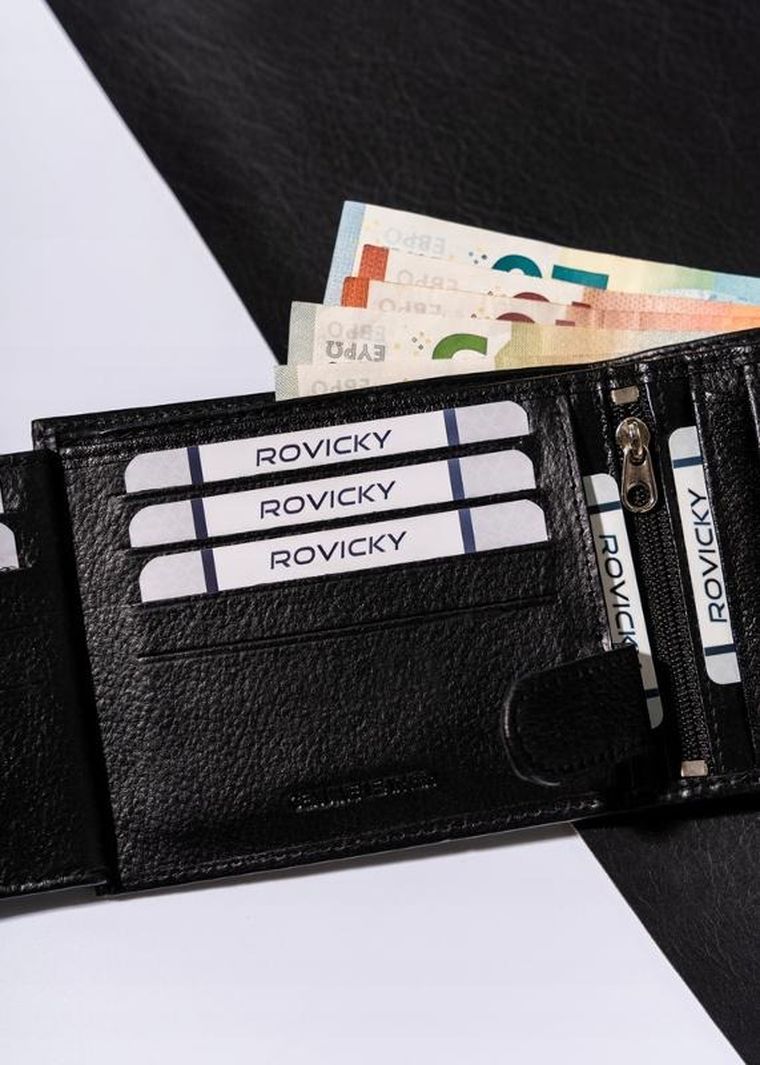 Portfel, czarny, skórzany, Rovicky