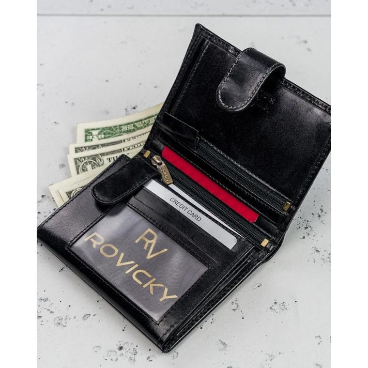 Portfel, czarny, skórzany, Rovicky