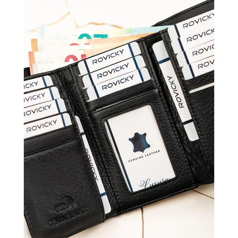 Portfel, czarny, skórzany, Rovicky