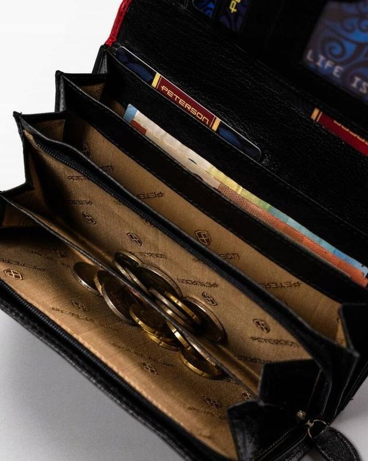 Portfel, czerwono-czarny, skórzany, Peterson