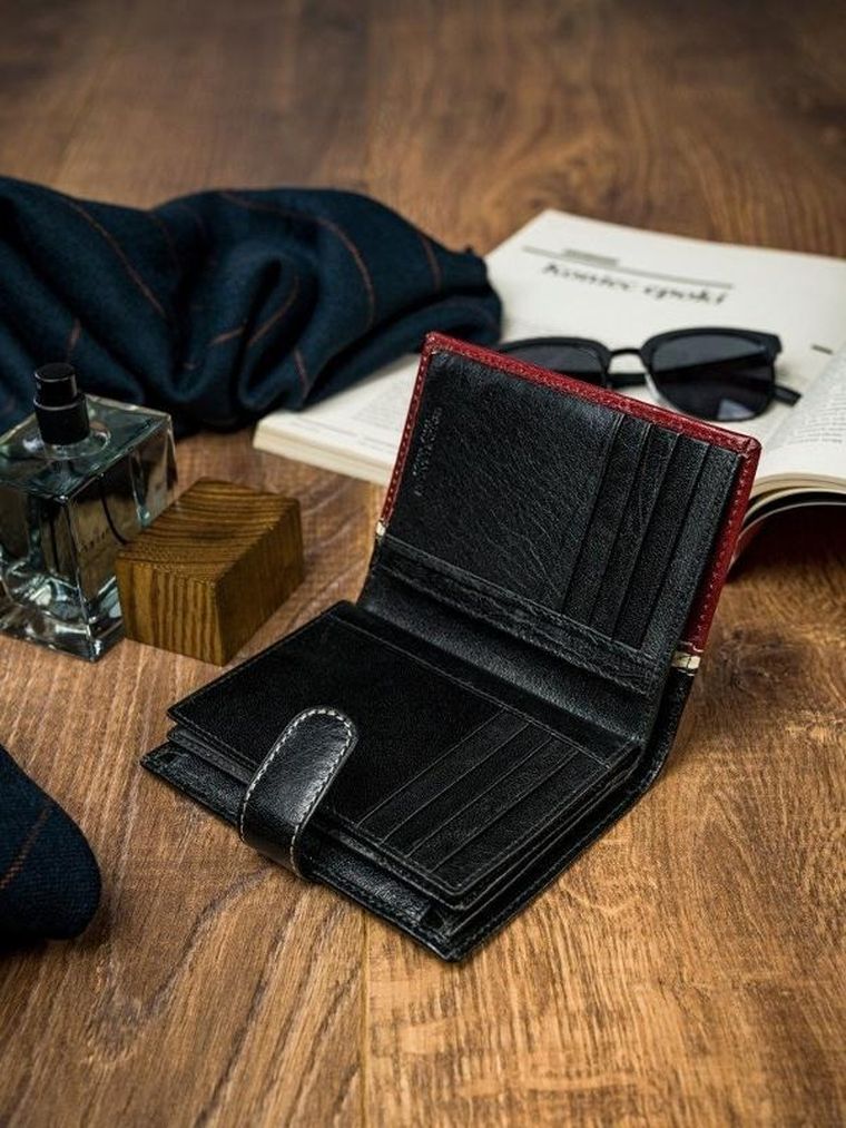 Portfel, czerwono-czarny, skórzany, RFID, Rovicky