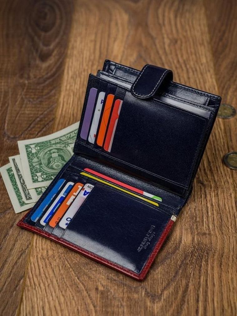 Portfel, czerwono-granatowy, skórzany, RFID, Rovicky