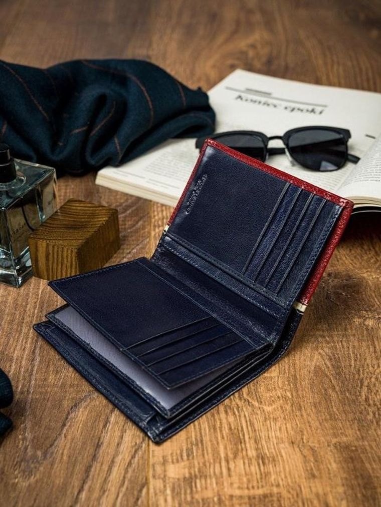 Portfel, czerwono-granatowy, skórzany, RFID, Rovicky