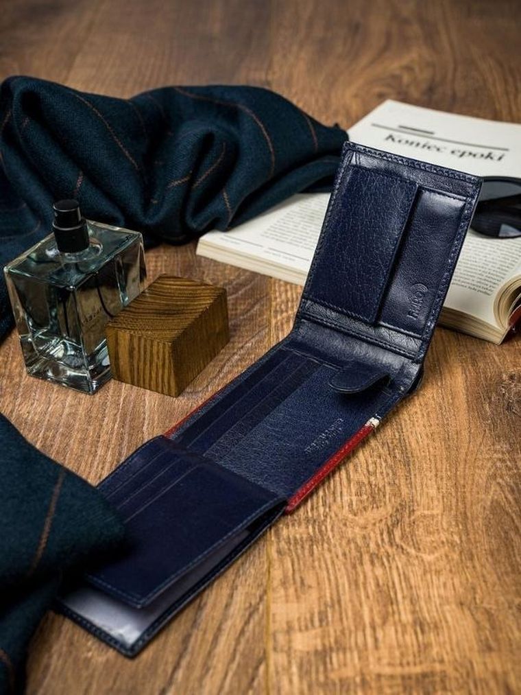 Portfel, czerwono-granatowy, skórzany, RFID, Rovicky