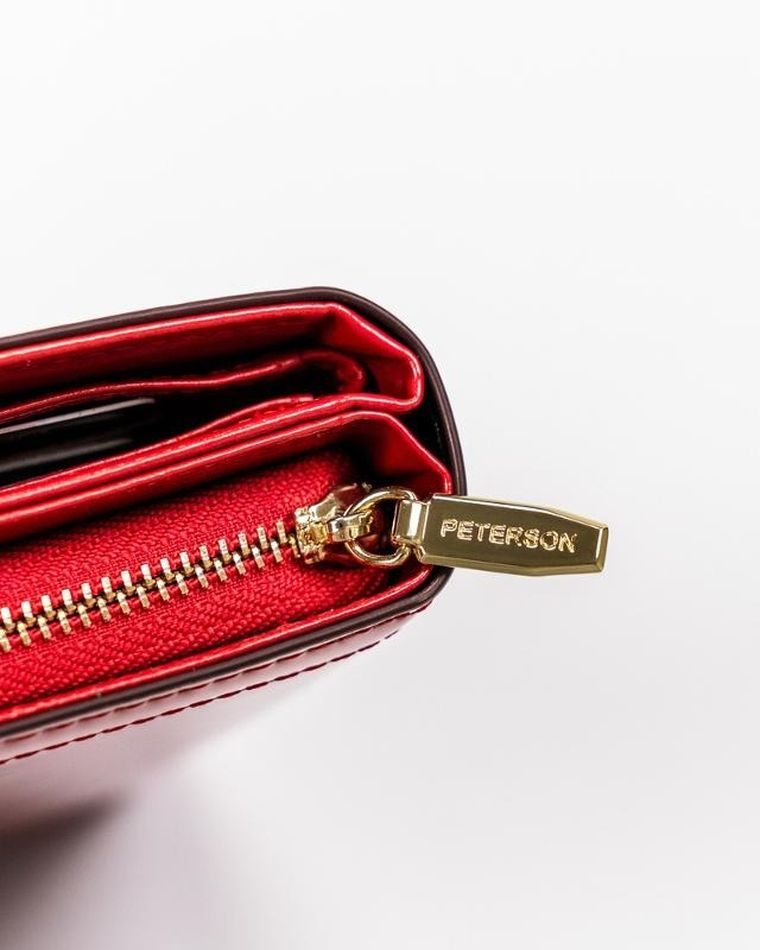 Portfel, czerwony, skóra ekologiczna, Peterson