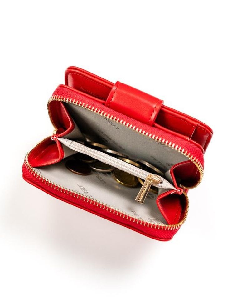 Portfel, czerwony, skóra ekologiczna, Peterson