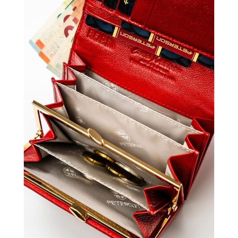 Portfel, czerwony, skóra ekologiczna, Peterson
