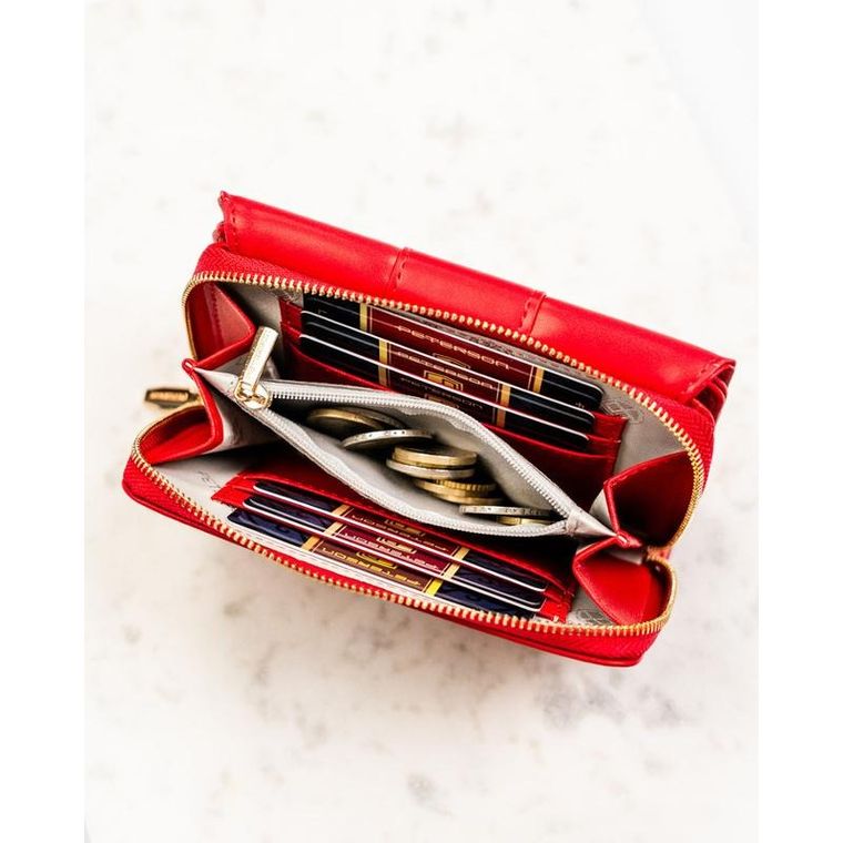 Portfel, czerwony, skóra ekologiczna, Peterson