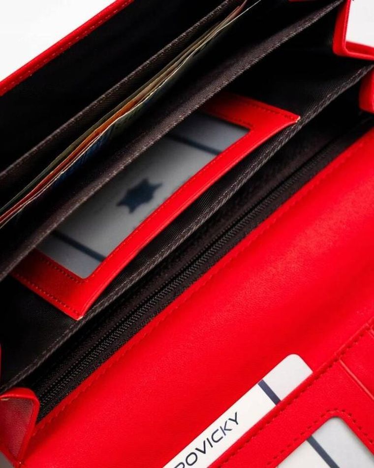 Portfel, czerwony, skóra ekologiczna, RFID, Cavaldi