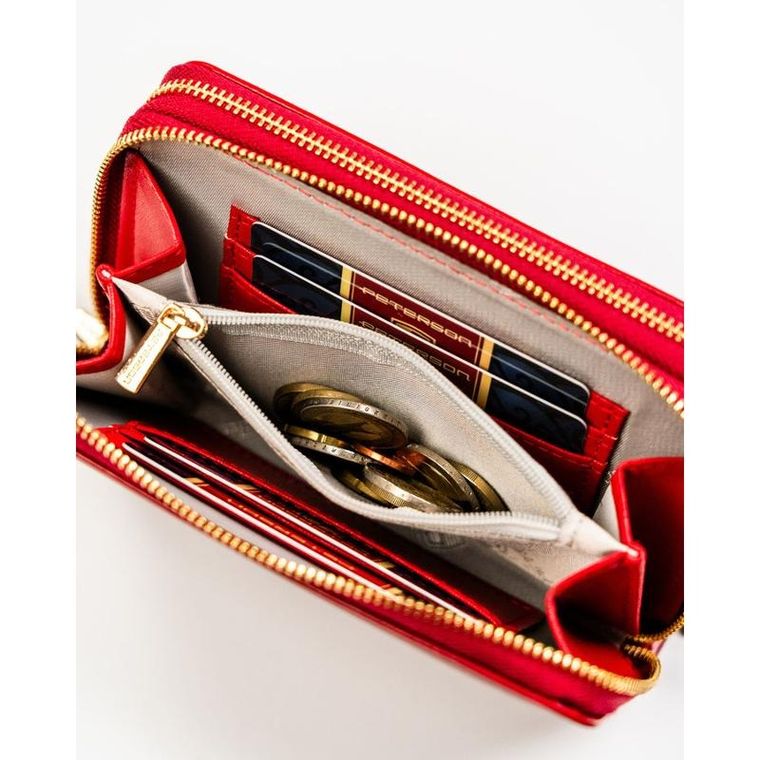 Portfel, czerwony, skóra ekologiczna, RFID, Peterson